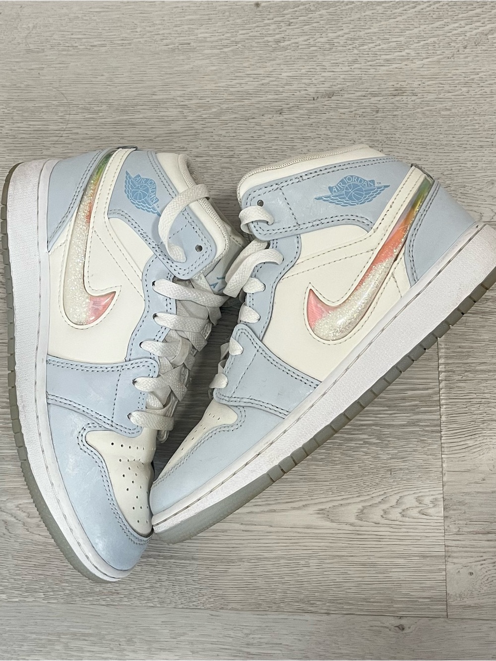 Nike Air Jordan Youth High-Top Sneakers in White and Light Blue